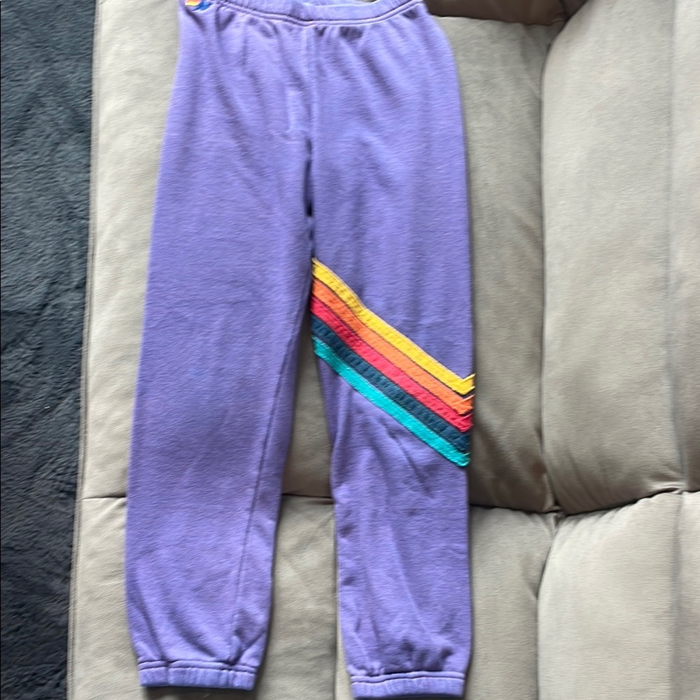 Kids Purple Sweatpants with Rainbow Stripes